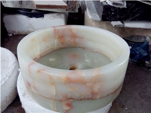Custom Design White Onyx Bathroom Vessel, Natural Stone Wash Basin