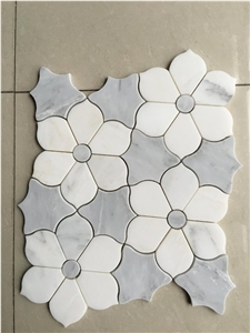 Customized Design Polished White Marble Pattern Flower Mosaic for Kitchen Wall Tiles
