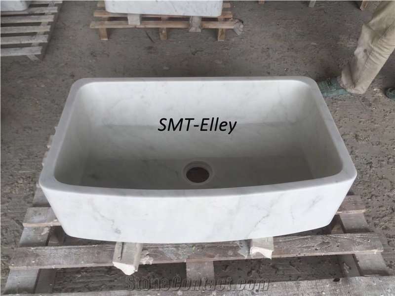 Customized Stone Basin for Bathroom Bianco Carrara C Farm Sinks
