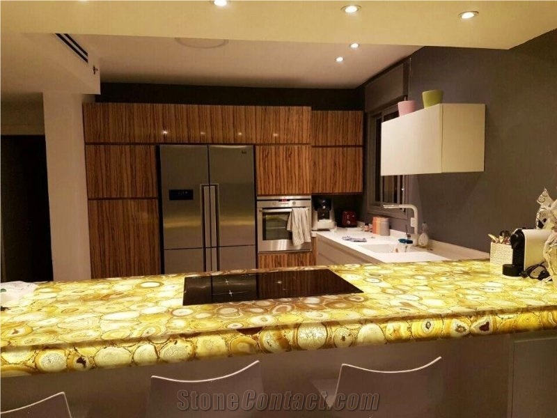 Factory Whosale High Polished Yellow Semi Precious Slab for Background