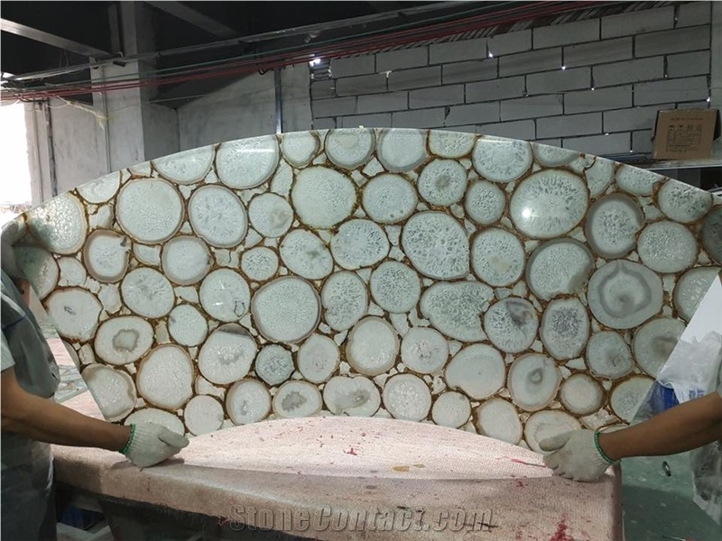 High Quality Factory Wholesale White Semi Precious Gemstone Slab for Wall Decoration