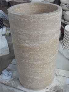 High Quality Factory Whosale Honed Beige Travertine Pedestal Basin for Bathroom