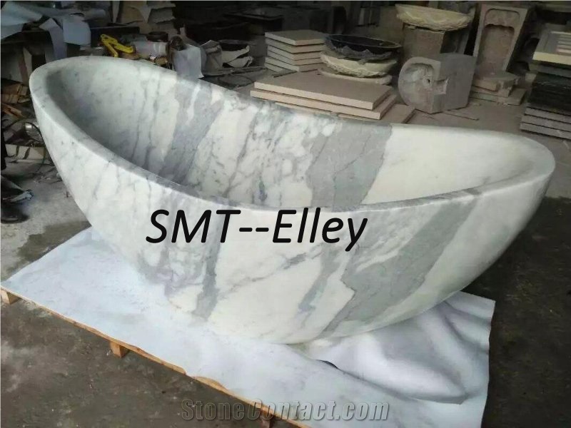 Natural Stone Solid Surface Bathtubs Marble Carrara Venato Bathtub For Commercial