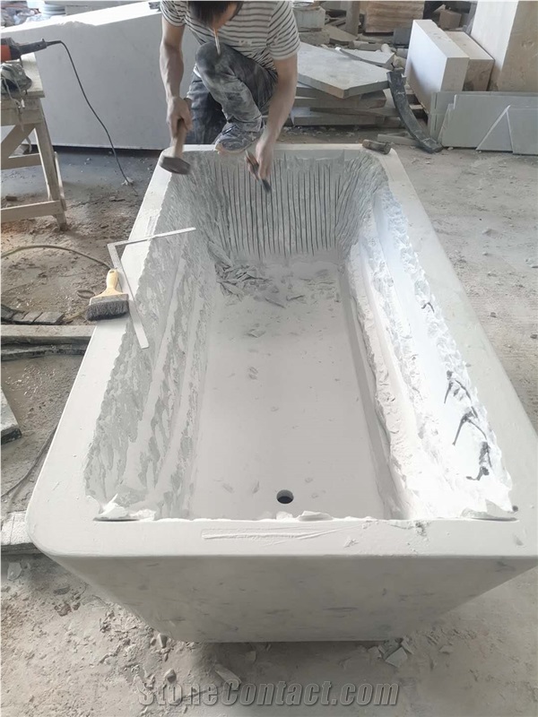 Polished Oval Design Handcrafted Carrara Marble Stone for Freestanding Bathtub