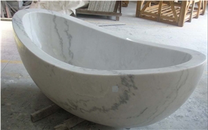 Popular Silver Grey Travertine Natural Stone Round Bathtub for Hotel