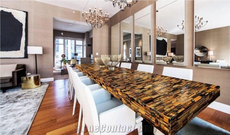 Tiger Eye Gold Stone Custom Countertops Semi Precious Stone Tiger Eye Bar Top,Commercial Counters for Project