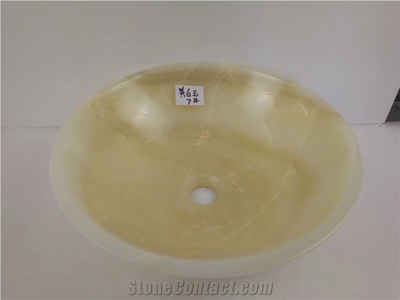Yellow Onyx Round Basins for Bathroom Sink