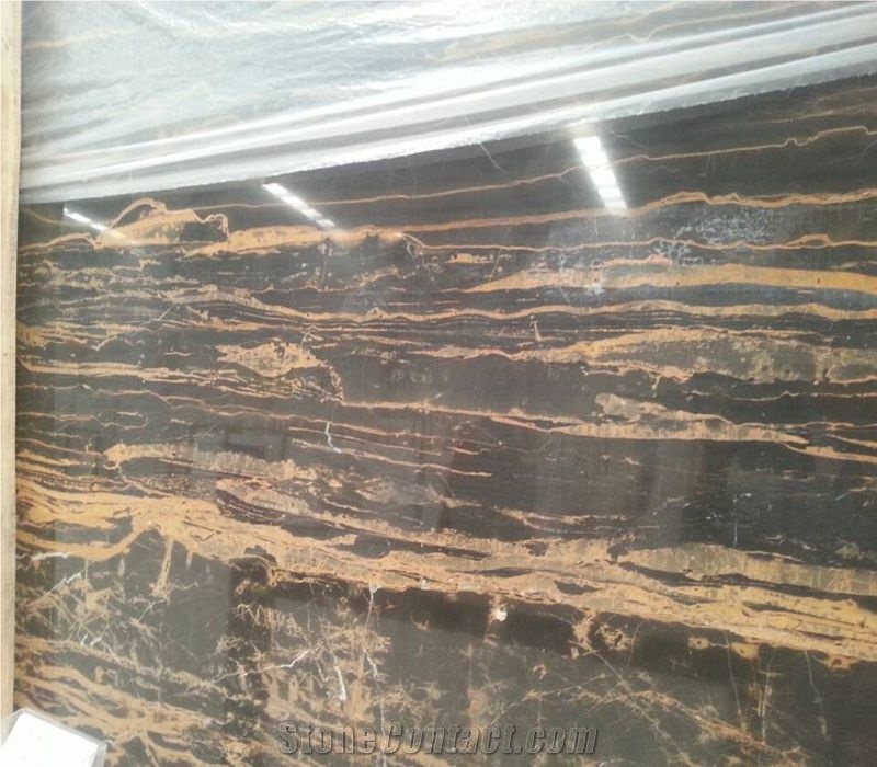 China Portoro Gold Marble Slab Tiles ,Yellow Black Natural Cut Size Building Stones Wall Tiles ,Covering Floor Polishing Skirtings , House Interior
