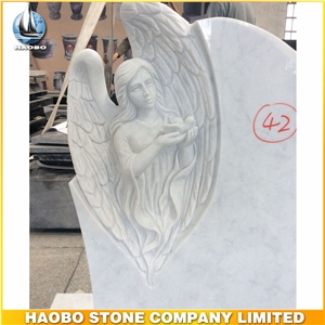 American Style Memorial Han White Marble Headstone Angel Engraved Tombstone High Quality Upright Monument