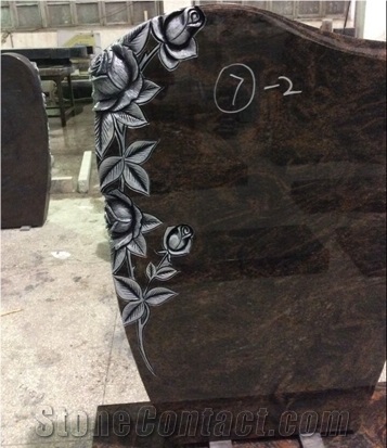China Haobo Natural Stone Good Price Wholesale Red Aurora Granite Monument with Carved Rose for Sale