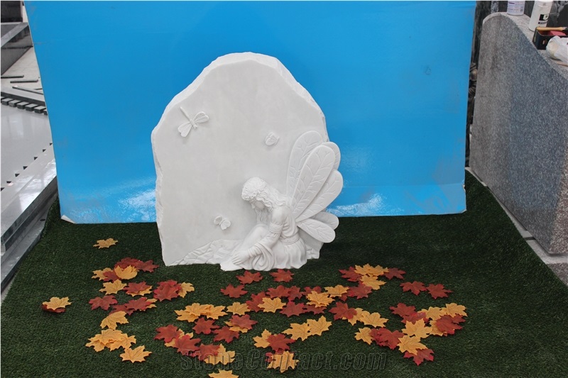 China Marble， Hunan White Marmor Angel Gravestone Honed Polished Monument Headstone Tombstone Neu Design Single Cemetery Western Style Tombstones