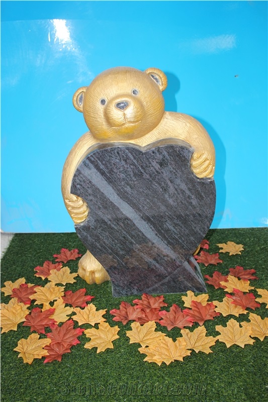 China Neu Child Tombstone Tombstones Headstone Headstones Monument Monuments Gravestone Bear with Heart with Color Bahama Blue Orion Dark