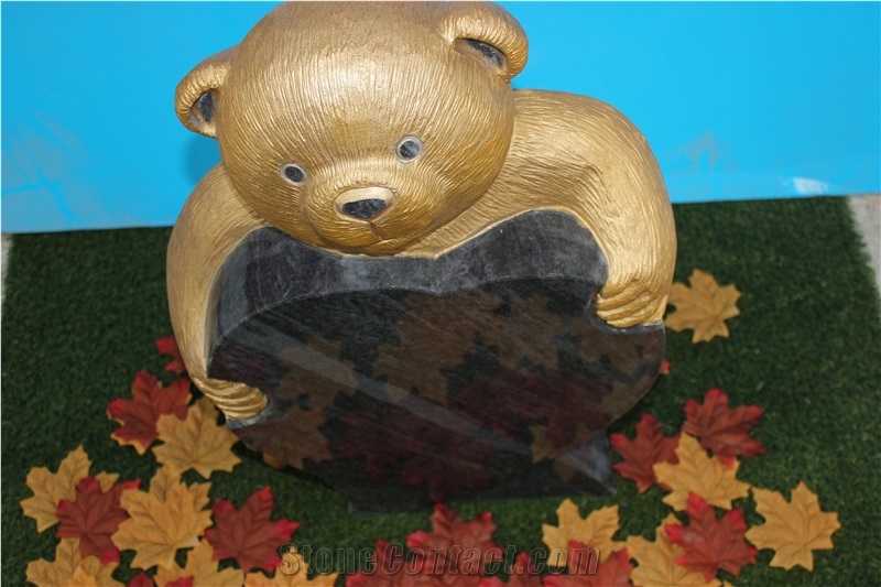 China Neu Child Tombstone Tombstones Headstone Headstones Monument Monuments Gravestone Bear with Heart with Color Bahama Blue Orion Dark