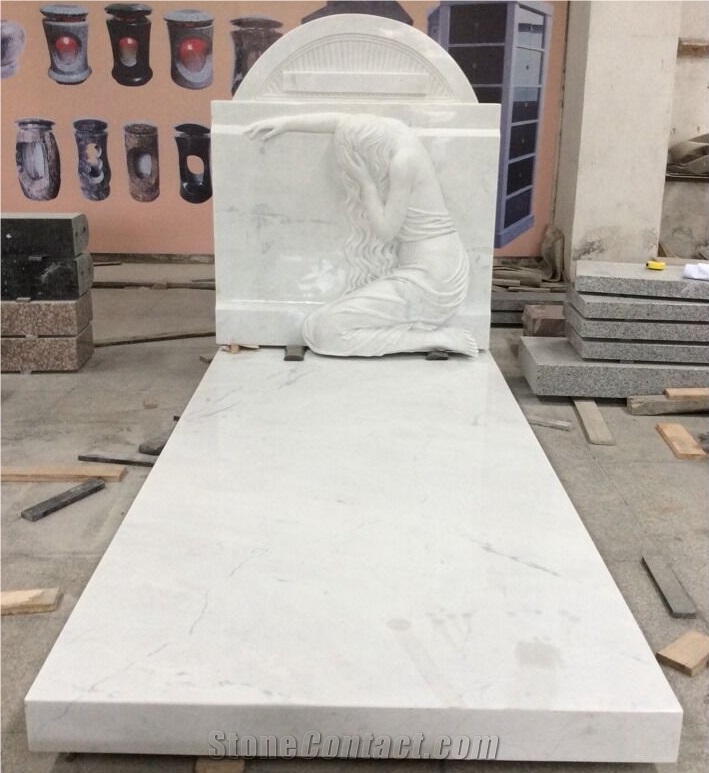 China Quarry Natural Stone Cheap Price Good Service High Quality White Marble Grave Tombstone with Carved Sweeping Angel