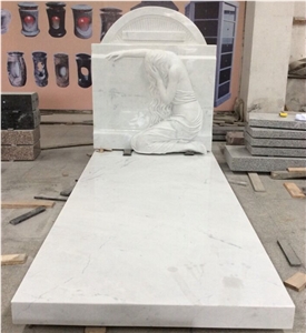 China Quarry Natural Stone Cheap Price Good Service High Quality White Marble Grave Tombstone with Carved Sweeping Angel