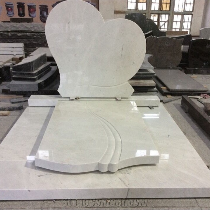 China Quary Natural Stone Custom Manufacturer Price Good Service High Quality Unique White Marble Heart Shaped Bench Tombstone for U.S.A.