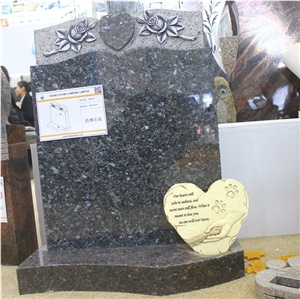Chinese Customized Wholesale Price Blue Pearl Granite Carved Rose Monument Sign with Polished for Cemetery Memorials Popular in Usa