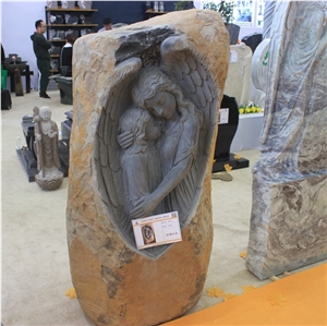 Competitive China Quarry Wholesaler Natural Stone Customized Upright New Creative Carved Angel Basalt Grave Monument Slab for Baby Popular in Germany