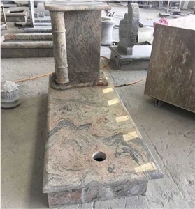Custom High Polished and Quality Good Price China Manufacturer Natural Stone Large Himalaya Blue Granite Simple Design Tombstone for Memorials