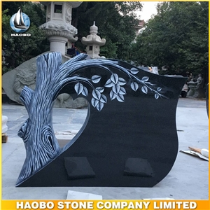 Germany Style Tombstone Shanxi Black Granite Headstone Tree Shaped Carved Monument Antique Gravestone Custom Tombstone