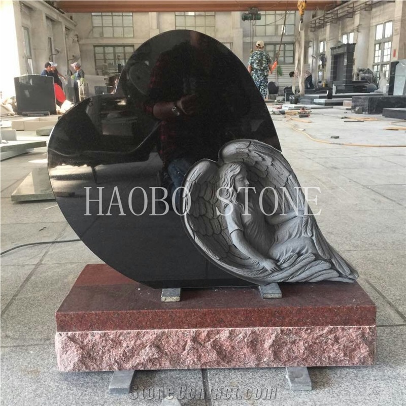 Haobo Modern India Red Granite Heart Shaped Carved Angel Memorials