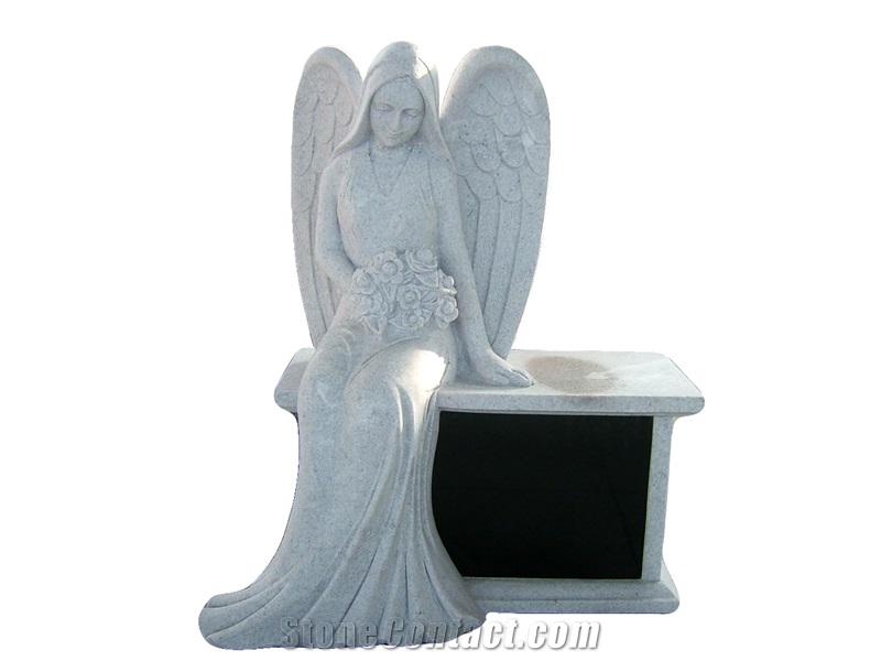Haobo Stone Granite Angel Carving Bench Memorials Headstone for Cemetery