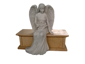 Haobo Stone Granite Angel Carving Bench Memorials Headstone for Cemetery