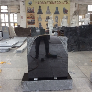 High Polished and Quality Good Price and Service Cinese Shanxi Black Granite Carved Rose Grave Headstone with Iso9001:2000