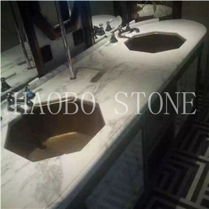High Polished Good Service China Haobo Natural Stone Best Price New Carrara White Marble Vanity Tops with Octagon Sink Designs for Bathroom Decoration