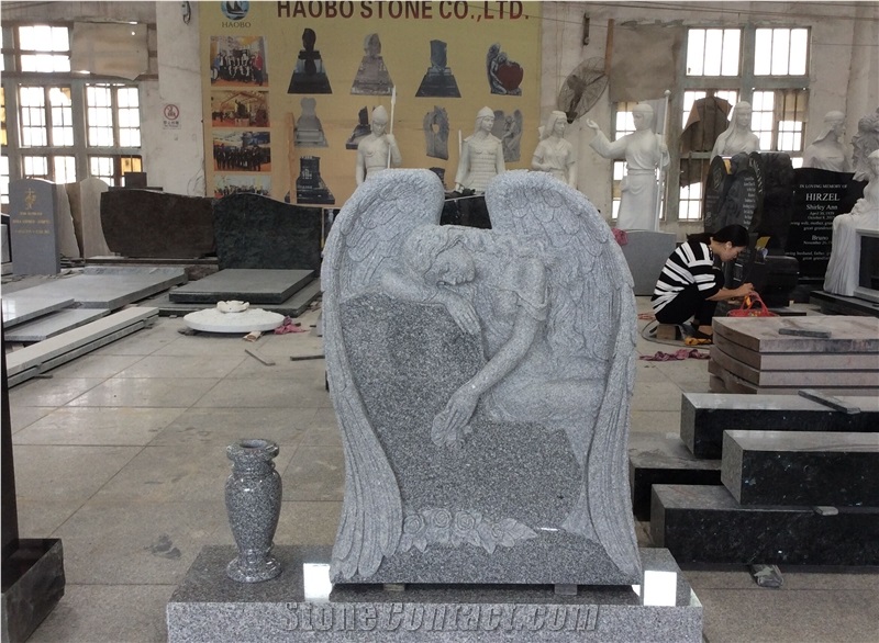 High Quality Good Price Natural Quarry Stone Customized Size Haobo China Factory Beautiful Carved G603 Granit Headstone Designs for Sale
