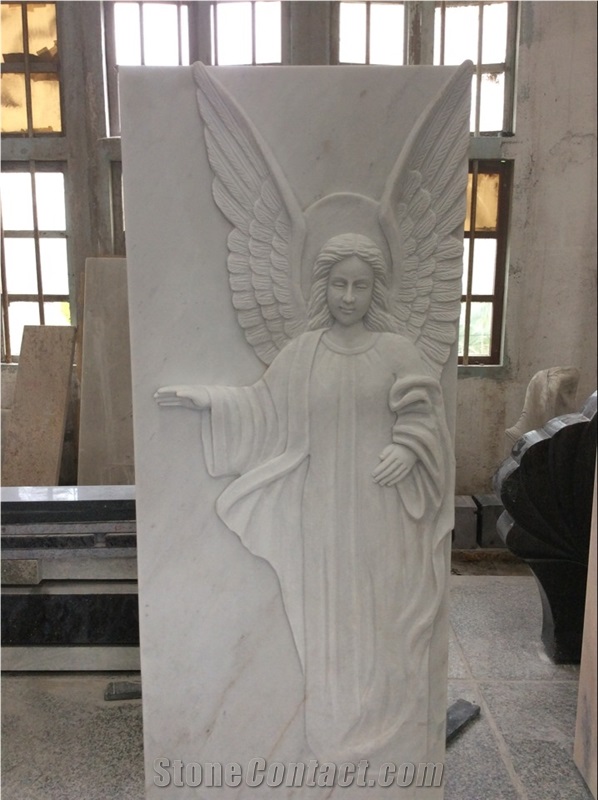 High Quality Good Price Natural Quarry Stone Customized Size Haobo China Factory Beautiful Carved Hunan White Marble Headstone Designs for Sale