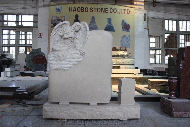 High Quality Good Price Natural Quarry Stone Customized Size Haobo China Factory Beautiful Carved Hunan White Marble Headstones Designs for Sale