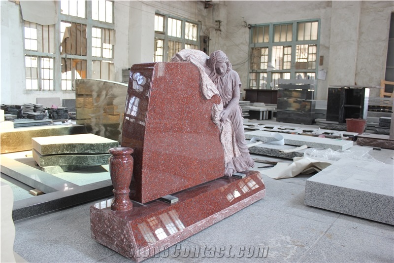 High Quality Good Price Natural Quarry Stone Customized Size Haobo China Factory Beautiful Carved India Red Granit Headstone Designs for Sale