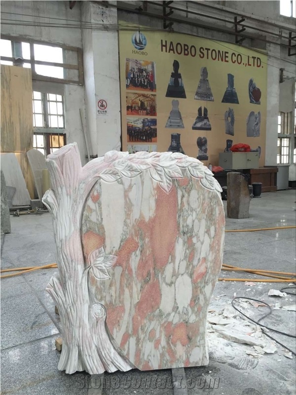 High Quality Good Service Custom Wholesale Price Unique Haobo Natural Stone Chinese Quarry Pink Granite Carving Cross Headstone Designs for Cemetery