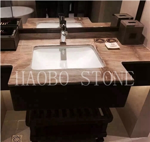 Natural Stone China Quarry Manufacturers Low Price Modern New Style Barcelona Gold Colors Marble Vanity Top Designs with Sink for Bathroom Decoration