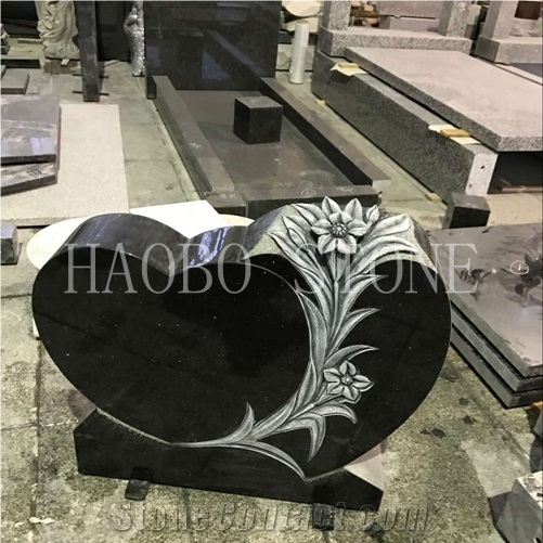 Natural Stone High Quality Good Service Cheap Price China Quarry Black Galaxy Granite Grave Monument Slab with Lily Carving for Cemetery Memorials