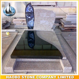 Polished Natural Stone Quarry Manufactory Black Granite Western Style Monuments Heart Tombstones,Gravestone,Single or Double Headstone