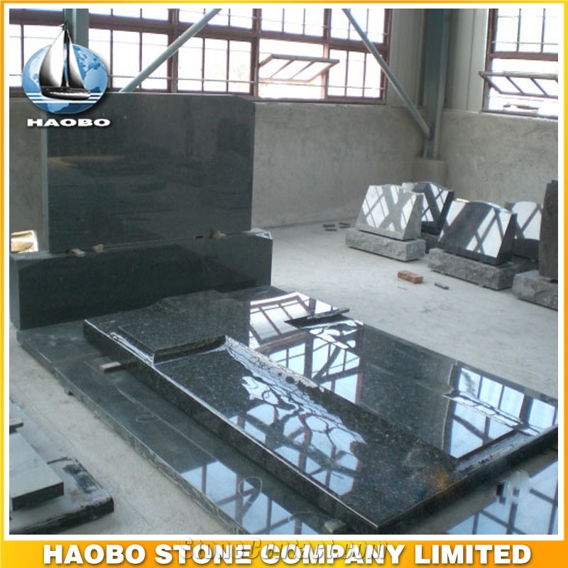 Polished Natural Stone Quarry Manufactory Blue Bleu Granite Western Style Monuments Tombstones,Gravestone,Single or Double Granite Headstone