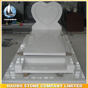 Polished Natural Stone Quarry Manufactory White Marble Western Style Monuments Heart Tombstones,Gravestone,Single or Double Marble Headstone