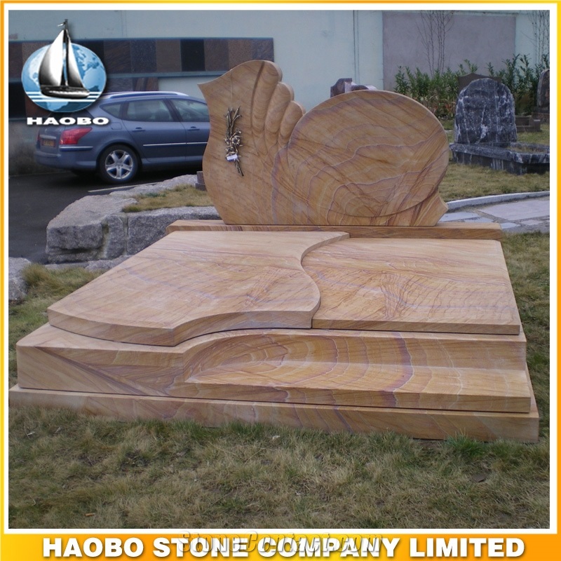 Polished Natural Stone Quarry Manufactory Yellow Brown Granite Western Style Monuments Heart Tombstones,Gravestone,Single or Double Granite Headstone