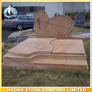 Polished Natural Stone Quarry Manufactory Yellow Brown Granite Western Style Monuments Heart Tombstones,Gravestone,Single or Double Granite Headstone