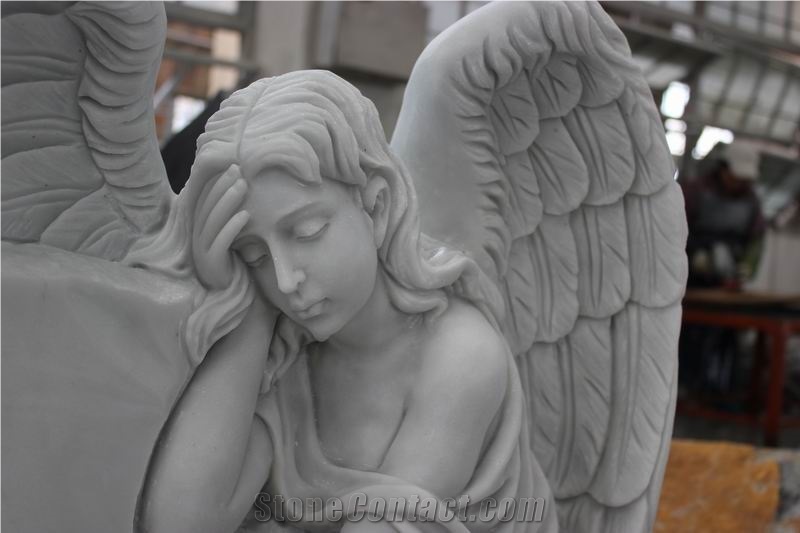Tombstone Design Western Style Tombstones Engraved Pet Gravestone Headstones Hunan White Angel with Wings