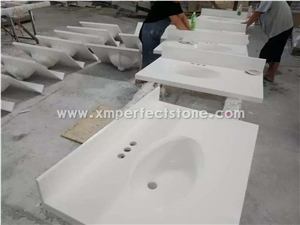 Artificial Marble Vanity Top Double Sink,61"X22",White Artificial Marble Hotel Vanity Tops