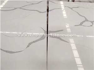 Calacatta White Quartz Stone Surfaces Slab and Cut-To-Size Tiles with Sgs/Greenguard