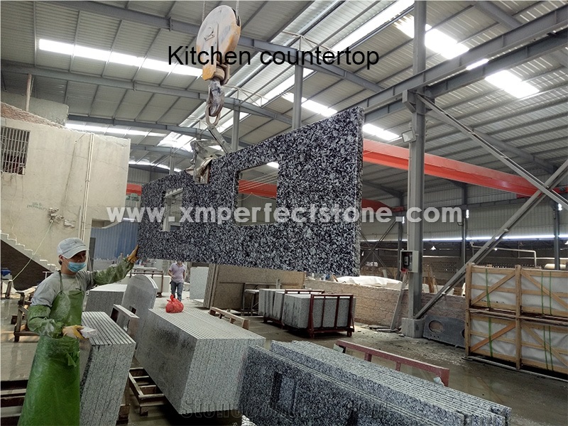 Granite Kitchen Countertop with Two Rectangle Sink,Double Sink Kicthen Counter Tops,Water Wave Granite Tops with Eased Edge