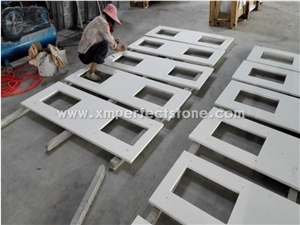 Pure White Quartz Bathroom Custom Vanity Tops with One/Double Oval Sink,Chinese Quartz Countertop Manufacturer