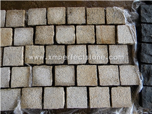 Top Surface Bushhammed Cube Stone/Flamed,Natural Split Paving Stone,G682 Chinese Yellow Granite Cobble Stone