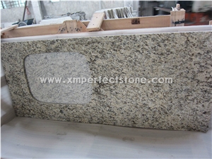 Yellow Granite Kitchen Countertop/Santa Cecilia Light Brazil Granite Prefab/Countertop,One Sink,Eased Edge/Laminated Edge