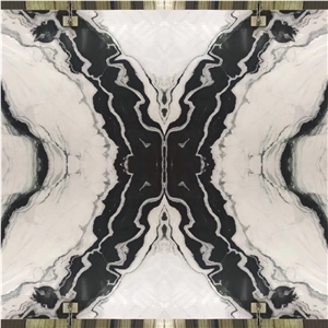 China Panda White Polished Slabs&Tiles Marble Black and White Book Match Floor&Wall Covering,Marble Decoration