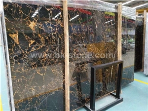 China Portoro Gold Marble Slab,Interior High Quality Black Gold Veins Flooring and Walling Covering Pattern Hot Sale Decoration